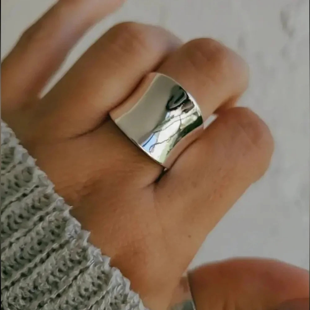 Polished Surface Silver Plated Chunky Band Ring, Durable and Stylish